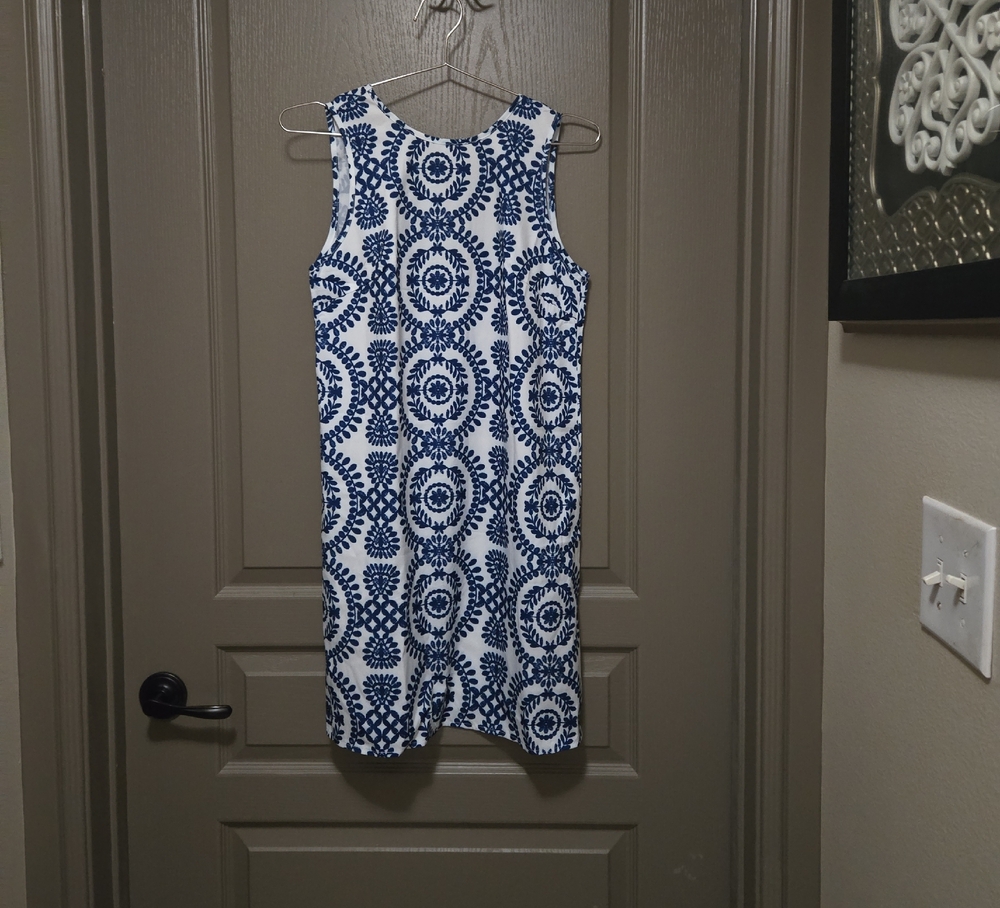 Blue and White Halter Sheath Mini Dress